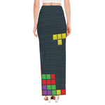 Colorful Block Puzzle Video Game Print High Slit Maxi Skirt