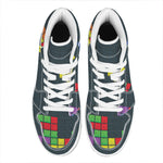 Colorful Block Puzzle Video Game Print High Top Leather Sneakers