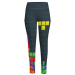 Colorful Block Puzzle Video Game Print High-Waisted Pocket Leggings