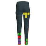 Colorful Block Puzzle Video Game Print High-Waisted Pocket Leggings