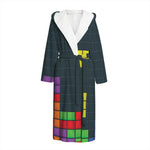 Colorful Block Puzzle Video Game Print Hooded Bathrobe