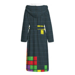 Colorful Block Puzzle Video Game Print Hooded Bathrobe
