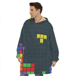 Colorful Block Puzzle Video Game Print Hoodie Blanket