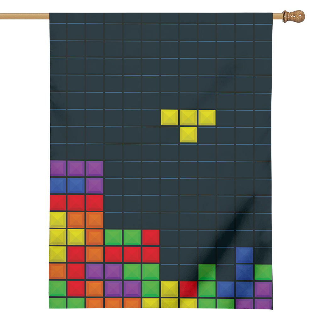 Colorful Block Puzzle Video Game Print House Flag