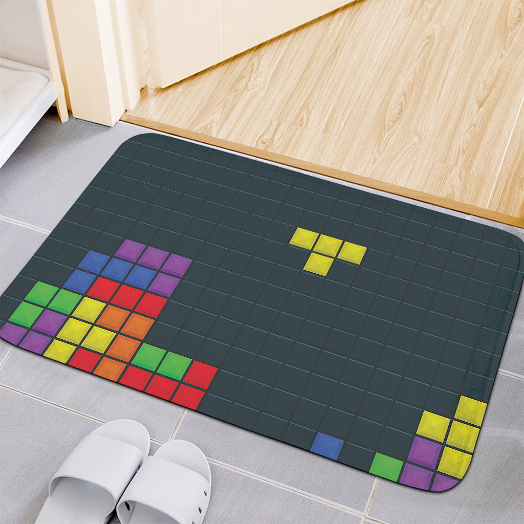 Colorful Block Puzzle Video Game Print Indoor Door Mat