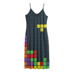 Colorful Block Puzzle Video Game Print Jersey Midi Cami Dress