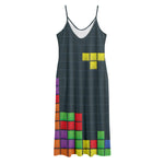 Colorful Block Puzzle Video Game Print Jersey Midi Cami Dress