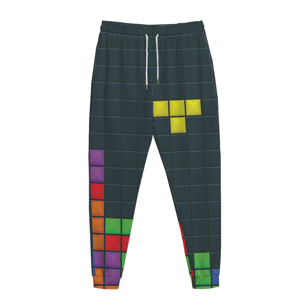 Colorful Block Puzzle Video Game Print Jogger Pants