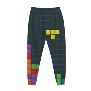 Colorful Block Puzzle Video Game Print Jogger Pants