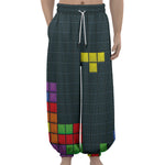 Colorful Block Puzzle Video Game Print Lantern Pants