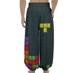 Colorful Block Puzzle Video Game Print Lantern Pants