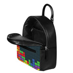 Colorful Block Puzzle Video Game Print Leather Backpack