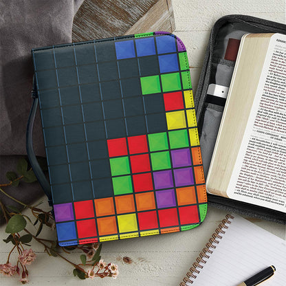 Colorful Block Puzzle Video Game Print Leather Bible Cover