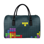 Colorful Block Puzzle Video Game Print Leather Duffle Bag