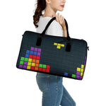 Colorful Block Puzzle Video Game Print Leather Duffle Bag