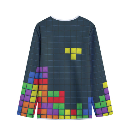 Colorful Block Puzzle Video Game Print Long Sleeve Short Coat