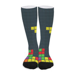 Colorful Block Puzzle Video Game Print Long Socks