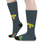 Colorful Block Puzzle Video Game Print Long Socks