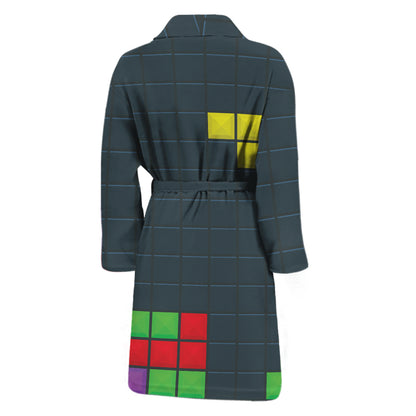 Colorful Block Puzzle Video Game Print Men's Bathrobe