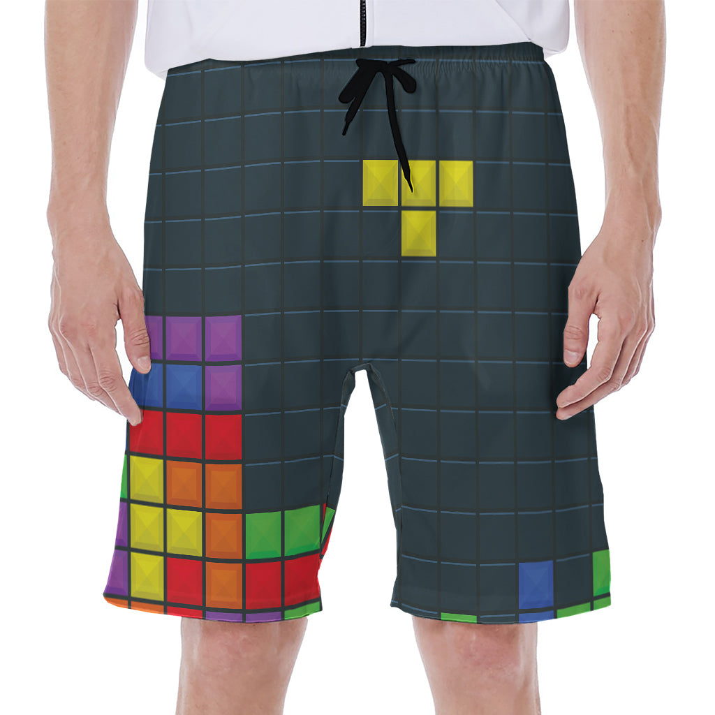 Colorful Block Puzzle Video Game Print Men's Beach Shorts