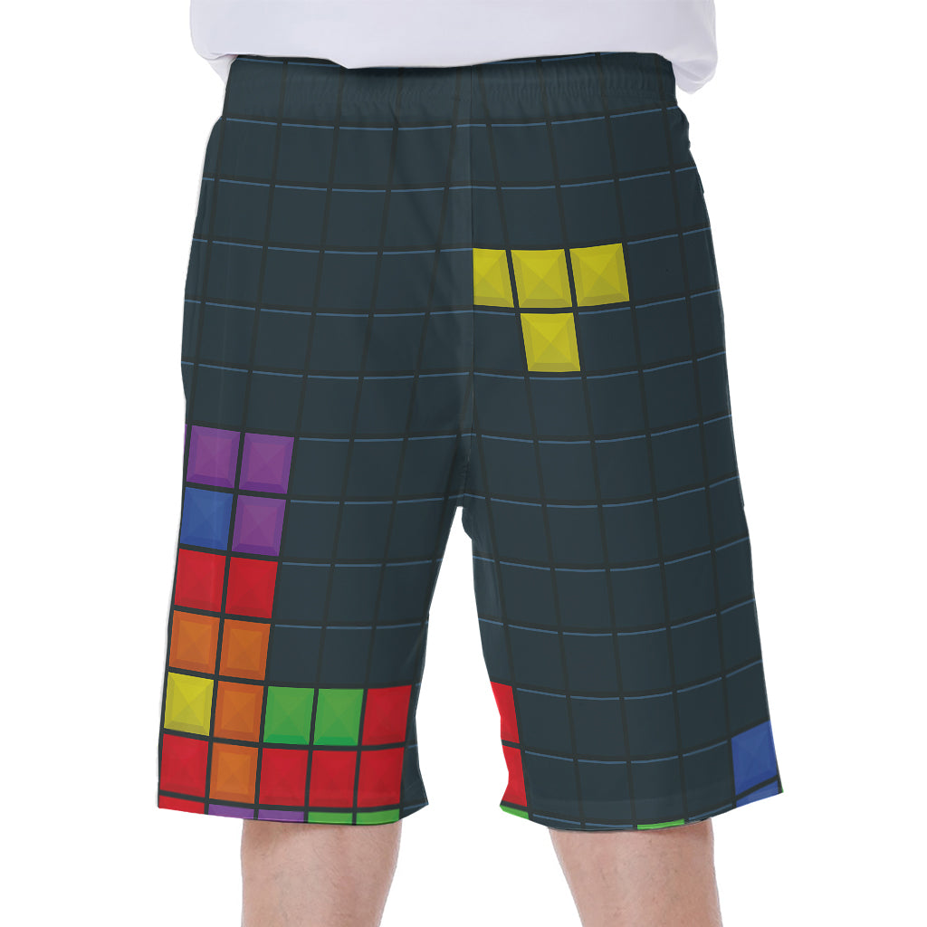Colorful Block Puzzle Video Game Print Men's Beach Shorts