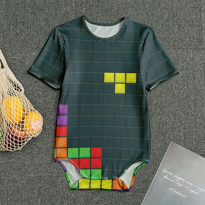 Colorful Block Puzzle Video Game Print Men's Bodysuit