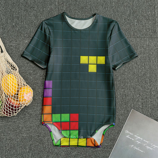 Colorful Block Puzzle Video Game Print Men's Bodysuit