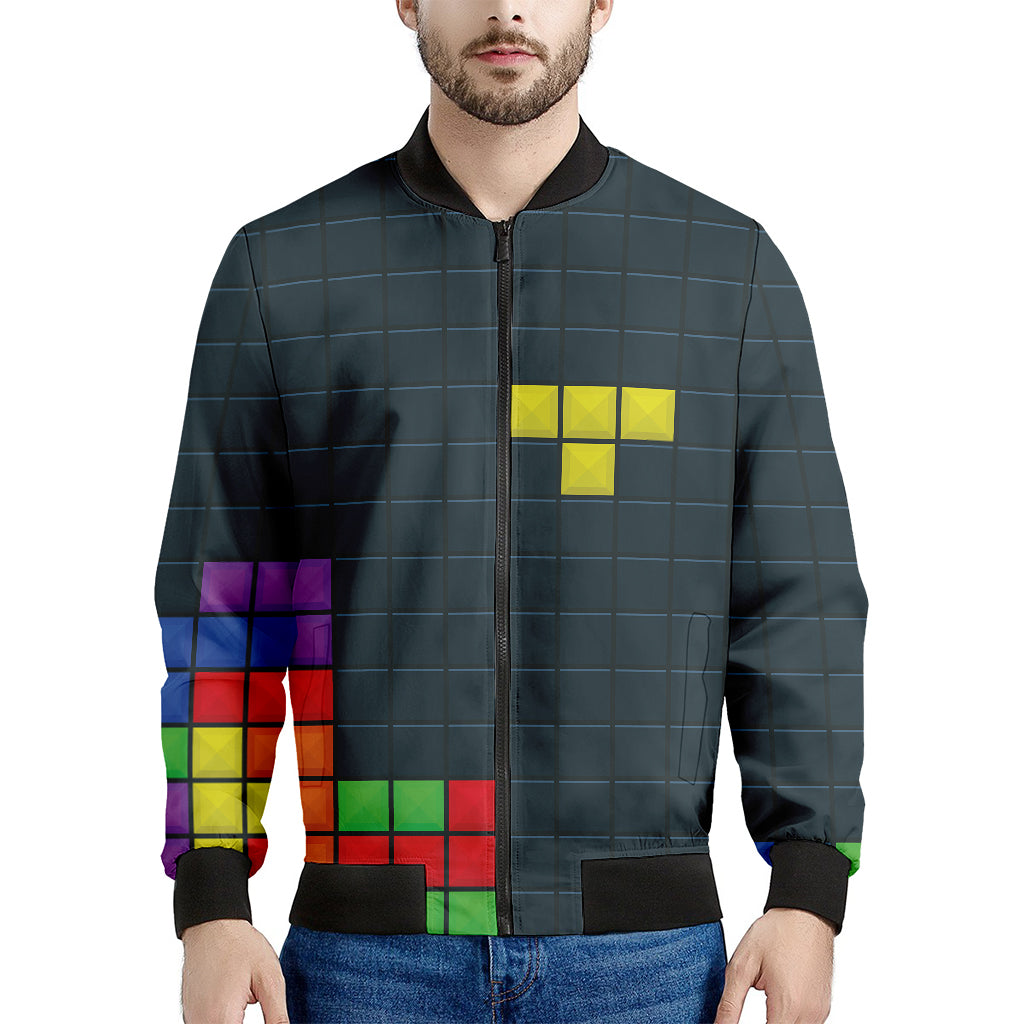 Colorful Block Puzzle Video Game Print Men's Bomber Jacket