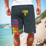 Colorful Block Puzzle Video Game Print Men's Cargo Shorts