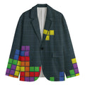 Colorful Block Puzzle Video Game Print Men's Cotton Blazer