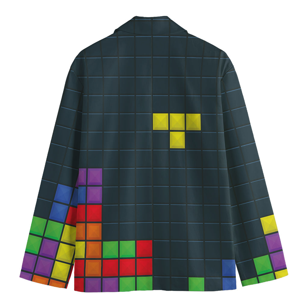 Colorful Block Puzzle Video Game Print Men's Cotton Blazer