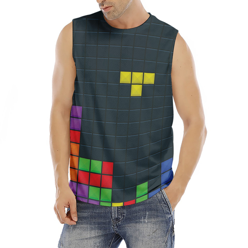 Colorful Block Puzzle Video Game Print Men's Fitness Tank Top