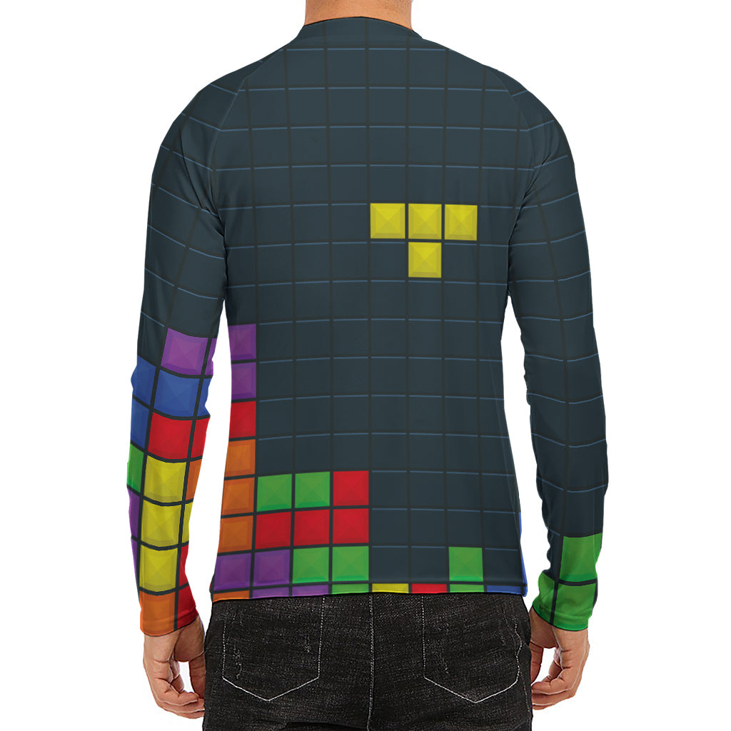 Colorful Block Puzzle Video Game Print Men's Long Sleeve Rash Guard