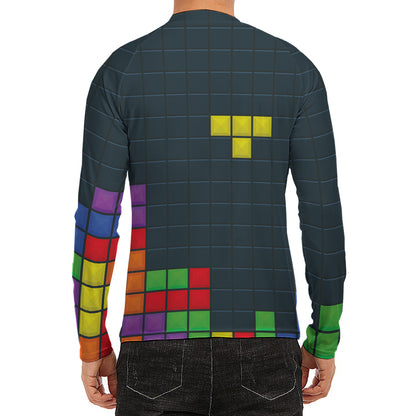 Colorful Block Puzzle Video Game Print Men's Long Sleeve Rash Guard