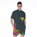 Colorful Block Puzzle Video Game Print Men's Romper