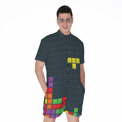 Colorful Block Puzzle Video Game Print Men's Rompers