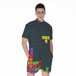 Colorful Block Puzzle Video Game Print Men's Rompers