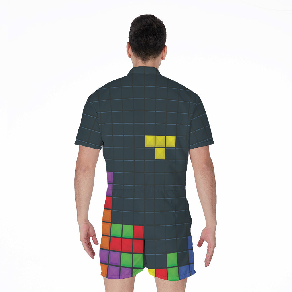 Colorful Block Puzzle Video Game Print Men's Rompers