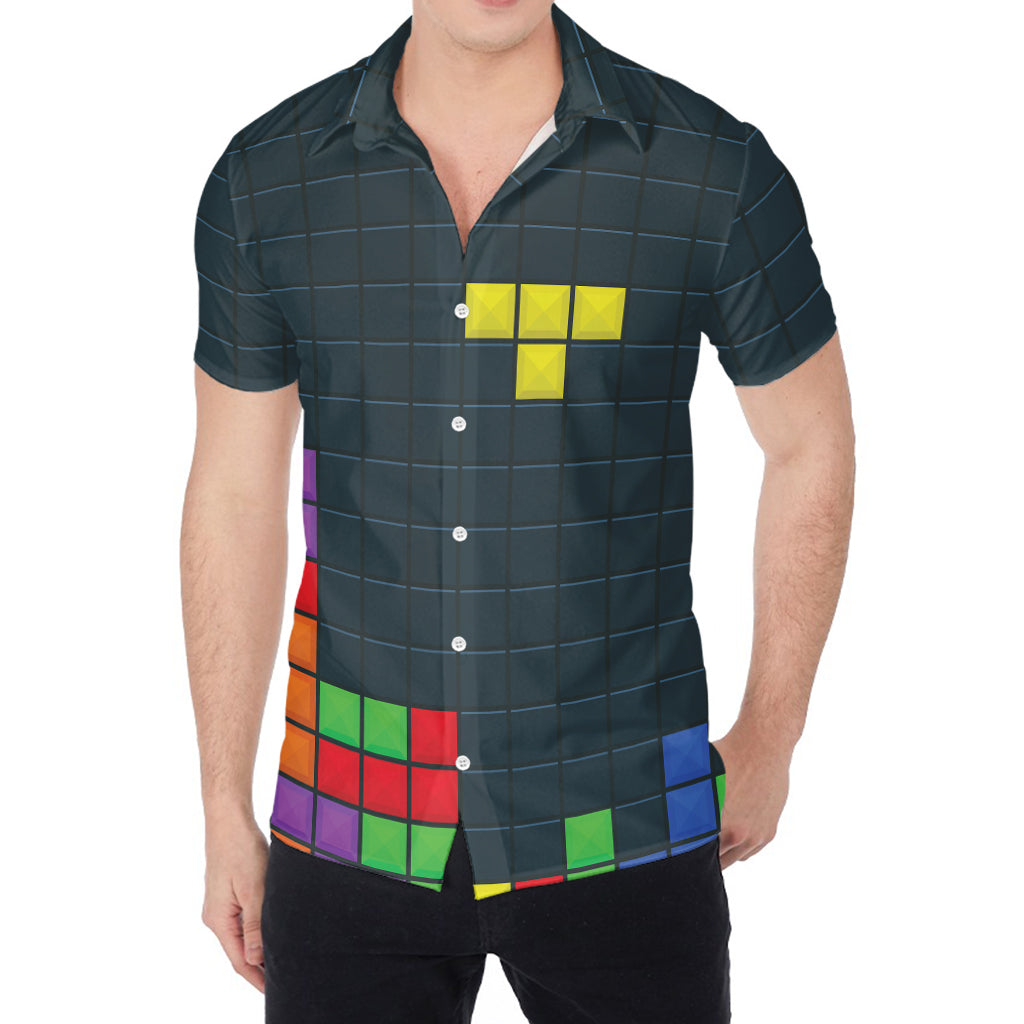 Colorful Block Puzzle Video Game Print Men's Shirt