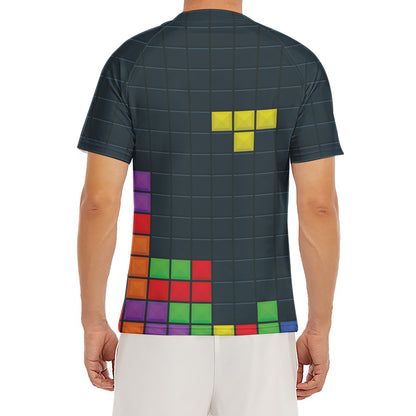 Colorful Block Puzzle Video Game Print Men's Short Sleeve Rash Guard