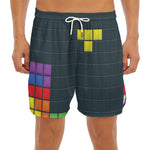 Colorful Block Puzzle Video Game Print Men's Split Running Shorts