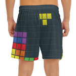 Colorful Block Puzzle Video Game Print Men's Split Running Shorts