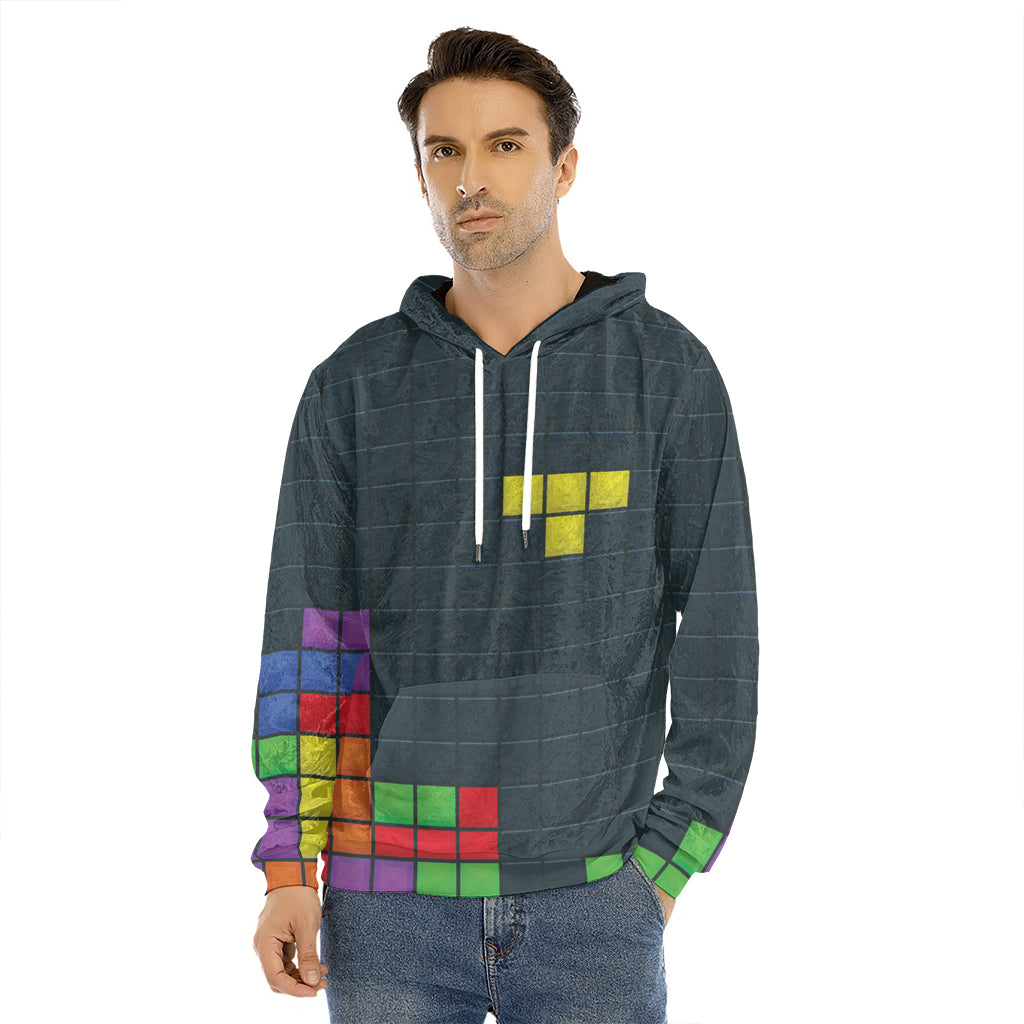 Colorful Block Puzzle Video Game Print Men's Velvet Pullover Hoodie