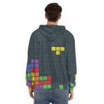 Colorful Block Puzzle Video Game Print Men's Velvet Pullover Hoodie