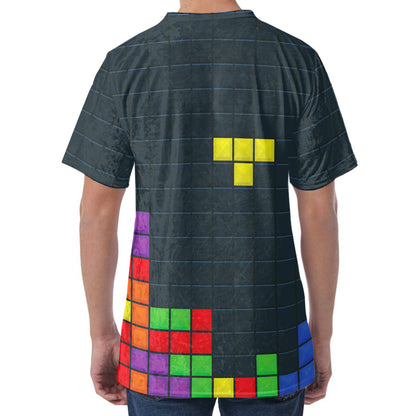 Colorful Block Puzzle Video Game Print Men's Velvet T-Shirt