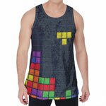 Colorful Block Puzzle Video Game Print Men's Velvet Tank Top