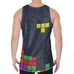 Colorful Block Puzzle Video Game Print Men's Velvet Tank Top
