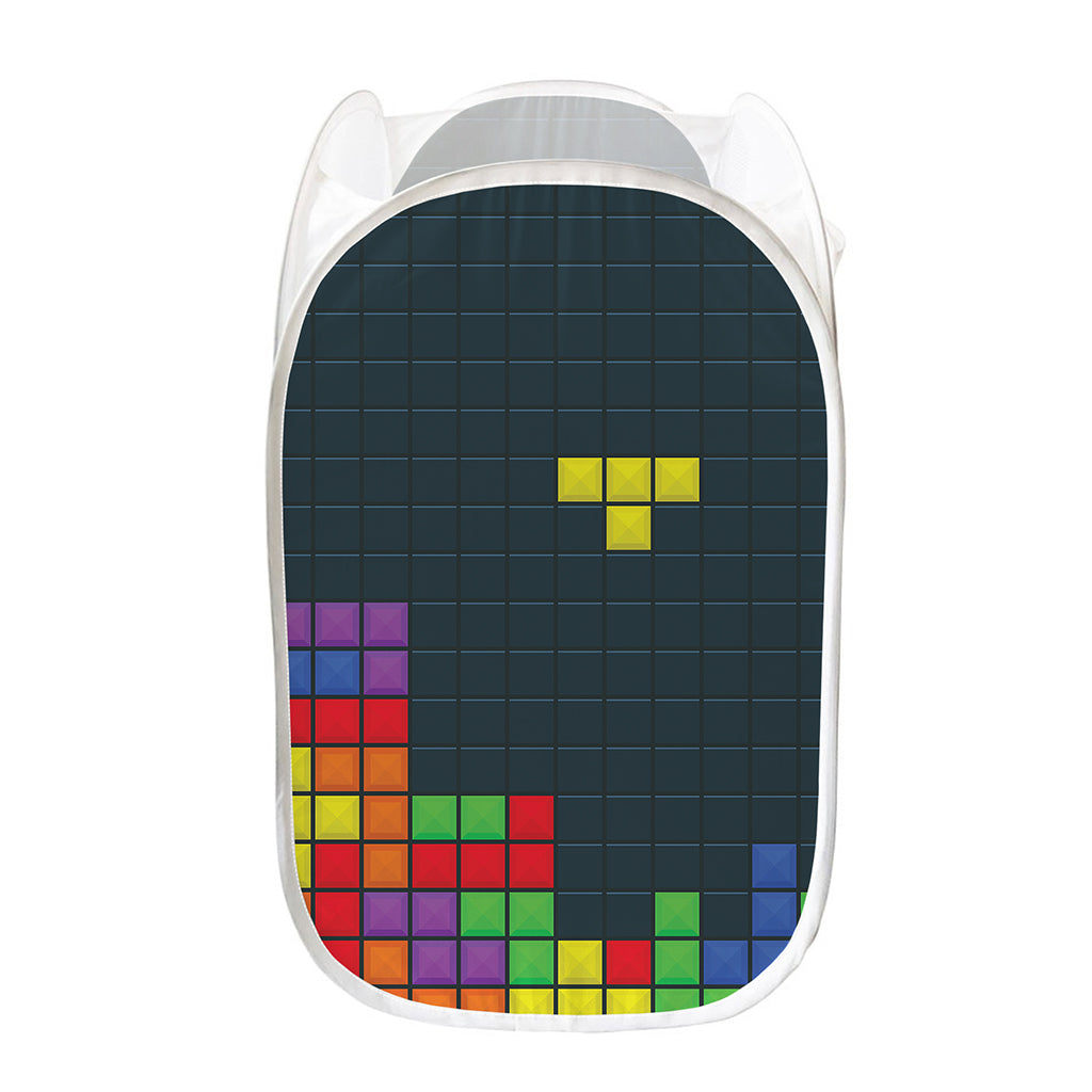 Colorful Block Puzzle Video Game Print Mesh Laundry Hamper