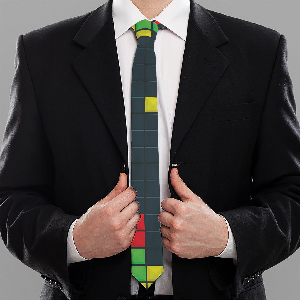 Colorful Block Puzzle Video Game Print Necktie