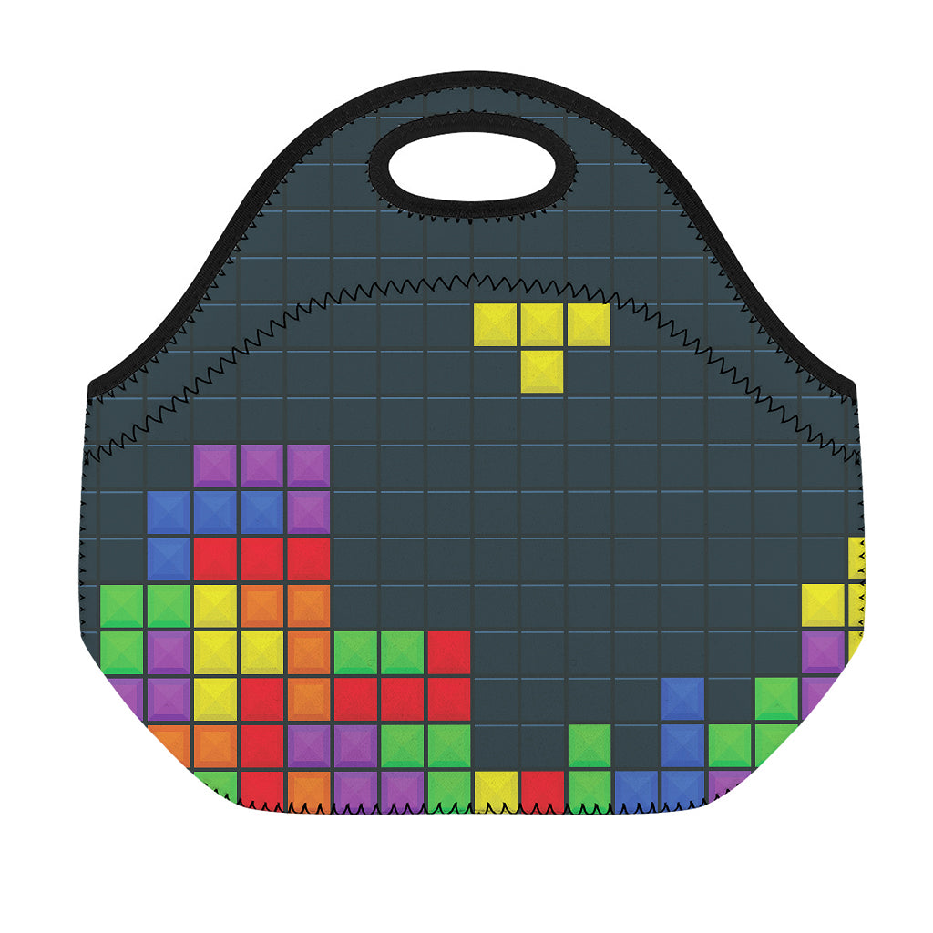 Colorful Block Puzzle Video Game Print Neoprene Lunch Bag